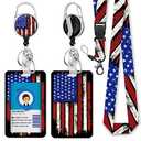Id Badge Holder with Lanyard, 4th of July Badge Reel Retractable Heavy Duty and Detachable Name Tag Clips, American Flag Lanyards for Id Badges, Nurse Teacher Office Gifts