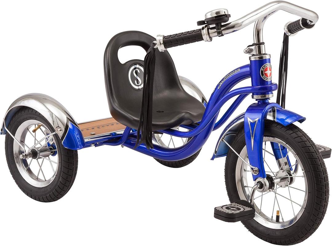 Schwinn Roadster Tricycle, 12 Inch Front Wheel Bike for Kids Ages 2-4, Low Center of Gravity, Retro Steel Frame, Adjustable Seat Grows with your Child, Rear Deck, Tricycle for Toddlers, One Size