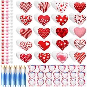JellyArch 20 Sets Valentine's Day Heart Ceramics to Paint Kit Ready to Paint Your Own Heart Shape Coloring Crafts DIY Unpainted Ceramics Paintable Statues Crafts for Adult