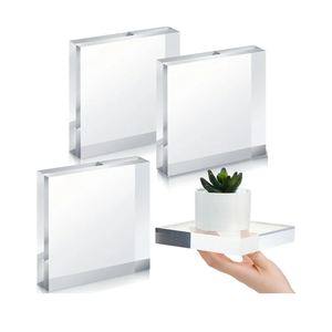 Qunclay 4 Pcs 5 x 5 x 1 Inches Acrylic Square Display Block Clear Polished Acrylic Cubes Jewelry Display Stand for Jewelry Ring Showcase Holder Base Collections