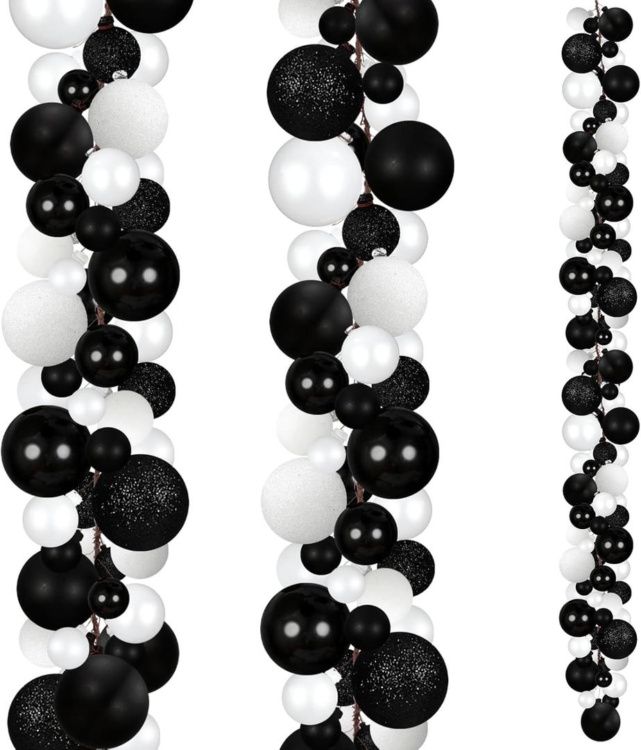 2 Pcs Christmas Ball Garland 6 ft Ball Ornaments Christmas Bulb Garland Xmas Tree Bauble Decorations for Party Supplies Indoor Outdoor Home Office Decoration Accessories(Black,White)