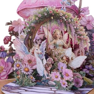 3D Pop-up Fairy Garden Birthday Cards, Magical Design, Pink Floral Fantasy Scene, 3D Greeting Gift Cards for Girls, Daughters, Sister, Granddaughters All Occasion-Includes Notecard & Envelope