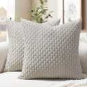 Softalker Throw Pillow Covers 18x18 Inch, Set of 2, Soft Corduroy Boho Stripe Decorative Pillow Cover, Couch Fluffy Pillow Cover for Farmhouse Home Decor Bed Living Room, Grey
