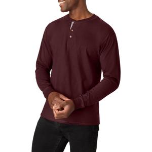 Hanes Mens T-Shirts, Men's Beefyt Henley Shirts, Men's Cotton Long Sleeve Shirts (X-Large, Mulled Berry)