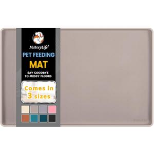 MateeyLife Silicone Cat & Dog Food Mat for Floors Waterproof, Anti-Slip Dog Bowl Mats for Food and Water, Pet Feeding Mats with Lip to Prevent Spills, Pet Placemat for Messy Drinkers to Protect Floors (18''12'', Taupe)