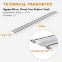 60" Bypass Mirror Closet Door Bottom Track, White Steel Replacement Rail, 60in