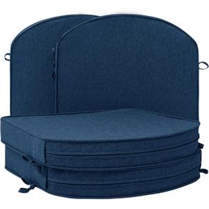 Outdoor Chair Cushions, Fade-Resistant & Water-Resistant, D Shaped Patio Furniture Seat Chair Pads Replacement with Ties, Non-Slip Bottom, Removable Cover, Set of 4, 17 x 16 Inch, Navy Blue