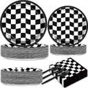 200 PCS Black and White Checkered Party Plates Napkins Race Car Birthday Cake Tableware Set for Checkered Flag Disposable Dessert Plates Forks Decor Serve 50 Guests for Racing Party Favor Supplies