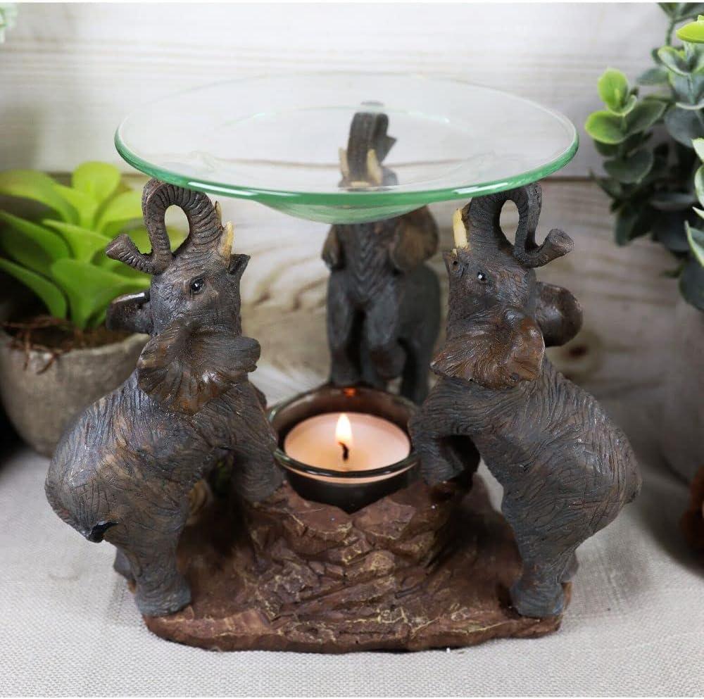 1 Pcs of Trio Elephants Oil Warmer Statue Wax Tart Burner Aroma Diffuser Figurine