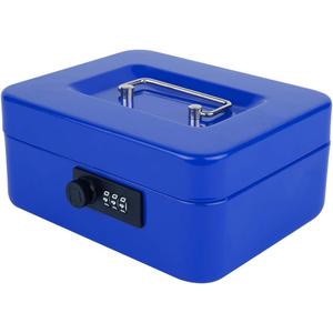 KYODOLED Cash Box with Combination Lock,Safe Metal Box for Money,Storage Lock Box with Money Tray,7.87"x 6.30"x 3.54" Blue Medium