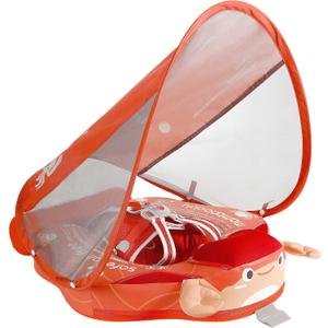 Mambobaby Float Add Tail Baby Swim Float with Canopy Solid Pool Infant Swim Trainer Swimming Training Lying Air Free Water Floats Non-Inflatable Waist Swim Ring for Toddlers (Crab)