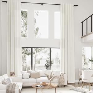 Guken Natural Linen Curtains 204 Inches Long for High Living Room Back Tab Boho Neutral Light Filtering Semi Sheer Linen Drape for 2 Story Window Tall Ceiling Sliding Door 1 Panel, W52xL204