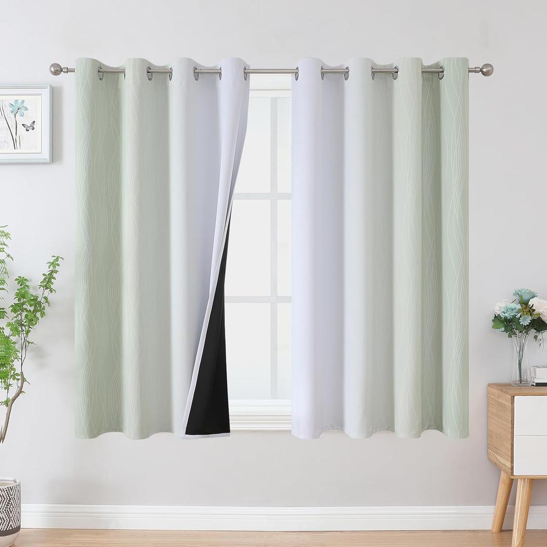 Estelar Textiler Sage and Greyish White Blackout Curtains 45 Inch Length, Light Blocking Gradient Drapes for Kitchen, Thermal Insulated Grommet Ombre Curtains for Bathroom, 52W x 45L, 2 Panels 