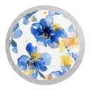 Blue Yellow Watercolor Ink Flower Art 4 Pcs White Glass Drawer Knobs Dresser Knobs Pulls Door Knobs Handles for Kitchen Wardrobe Cupboard Hardware Furniture