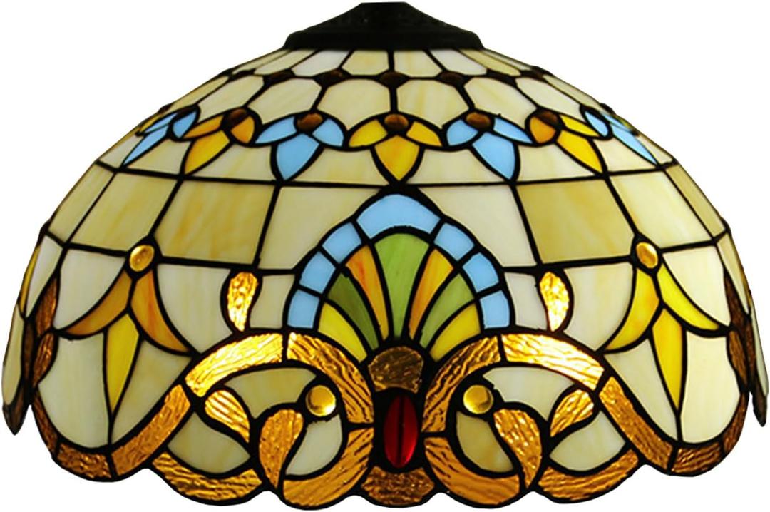 Baroque Style Lamp Shade Replacement Only 16X9 Inch Stained Glass Beige Yellow Mahogany Elegant Lampshades 1 Pcs Tiffany Light Cover Accessories for Table Lamp Floor Lamp Pendant Light