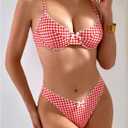 RoseSeek Women's Gingham High Cut Bikini Set 2 Piece Bowknot Spaghetti Strap Plaid Swimsuits Summer Beachwear, XS