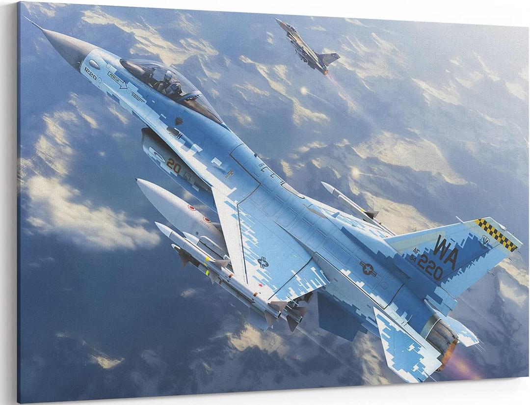 MGSBCXN F-16 Airplane Canvas Wall Art Prints F-16 Fighting Falcon Fighter Jet Poster Aviation Wall Art Decor U.S Air Force Picture Artwork Military Plane Decoration for Men Boys Room - 28 x 40 Inches