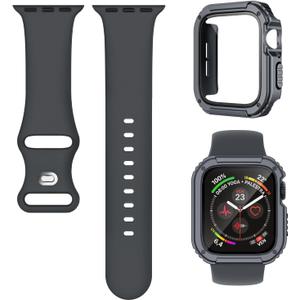 4 x 3-in-1 Silicone Band and Rugged Case Compatible for Apple Watch Bands 44mm 45mm 46mm 42mm 40mm 41mm, Sport Strap and Protective Cover with Screen Protector for iWatch Series 11 10 9 8 7 6 5 4 SE3