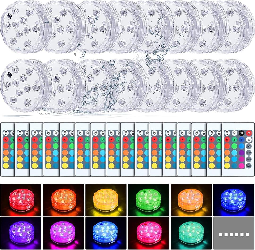 Hortsun 16 Pack Submersible LED Lights with Remote Waterproof Pool Underwater LED Light Battery Operated Bathtub16 Color Changing Lamp for Tub Pool Pond Vase Aquarium Decoration