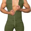Panegy Men's Workout Tracksuit Jumpsuit Sleeveless One Piece Romper Work Athletic Onesie Plus Size (Medium, Green)