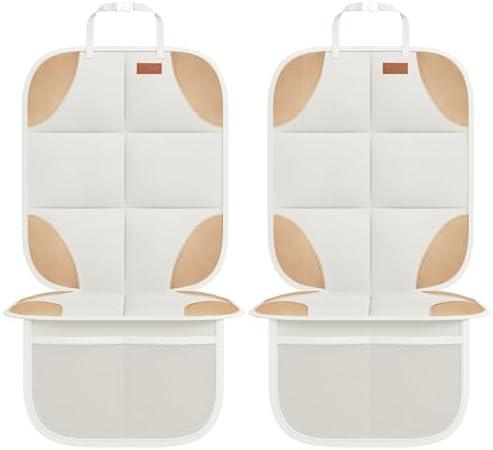 SMART ELF Car Seat Protector, 2Pack Seat Protector Protect Child Seats with Thickest Padding and Non-Slip Backing Mesh Pockets for Baby and Pet,Sedan SUV Truck (Beige Brown)
