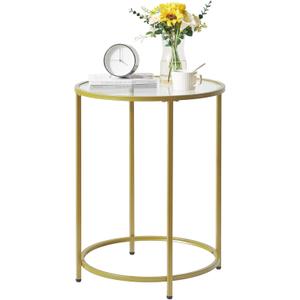 YMYNY Round End Table, Tempered Glass Sofa Side Table, Gold Coffee Table for Office Bedroom Living Room, Metal Frame, Modern Decor, 19.7D*18.5D*25.6''H, UHGD020G