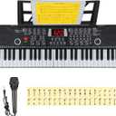 Hricane Piano Keyboard, 61 Keys Beginner Electronic Keyboard Portable Digital Music Keyboard, Early Education Music Instrument with Microphone & Music Sheet Stand