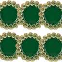 Green Charger Plates with Flower Rim, 13" Round Charger for Dinner Plates, Set of 6 Plastic Plate Chargers for Halloween, Thanksgivng, Christmas.
