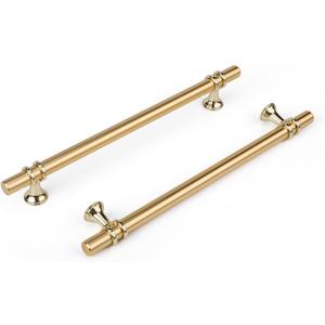 Haliwu 10 Pack Gold Cabinet Handles, Brushed Brass Cabinet Pulls Kitchen Handles Barrel Drawer Dresser Knobs Champagne Gold Pull Kitchen Hardware, 7-1/2 inch(192mm) Hole to Hole Center