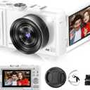 Digital Camera 4K for Photography, 50MP Vlogging Camera for YouTube Video with Flash and 3" 180 Flip Screen, 18X Digital Zoom Compact Travel Cameras with 64GB TF Card for Teens Beginner (White)
