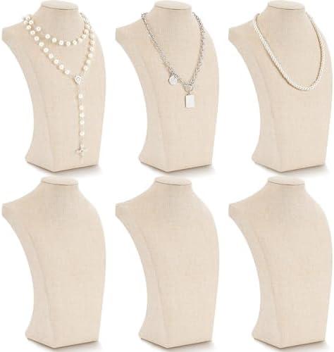 Kigley 6 Pcs Linen Necklace Display Bust Jewelry Holder Necklace Retail Mannequin Display Stand for Jewelry Selling Vendors Shows (11.4 x 6.9 Inch)