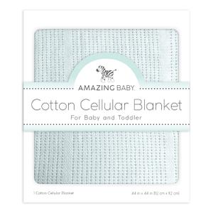 Amazing Baby Cellular Blanket, Premium Cotton Knit, Ultra Soft, Breathable, Cozy Gift for Baby Boys and Girls, Favorite Toddler Blanket, 44 x 44 inches (112 x 112 cm), Soft Blue