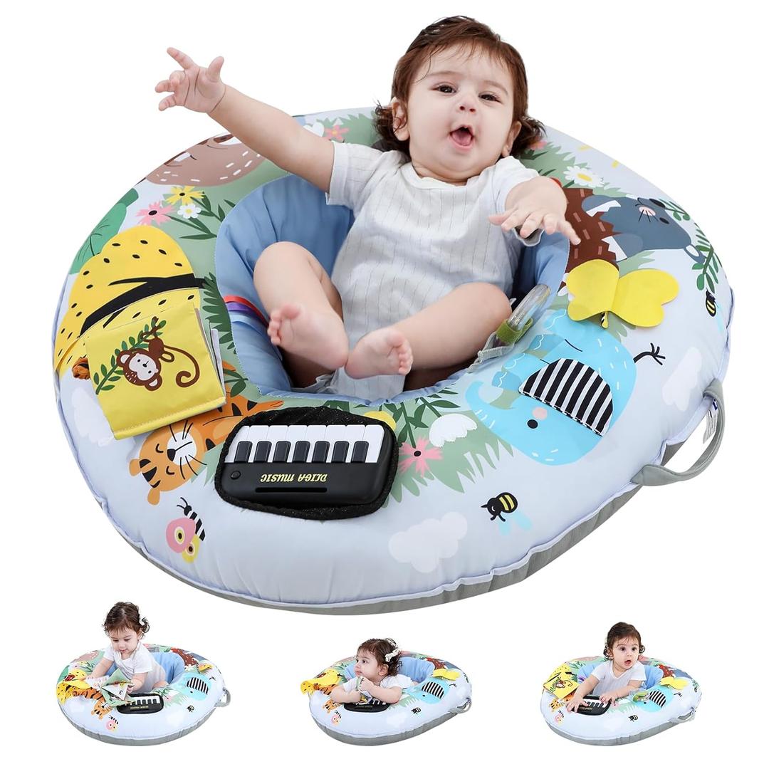 Lovvie & Joy 3-in-1 Baby Seat & Tummy Time & Play Activity Center Ring,Soft Infant Seats for Sitting Up Chair 0-12 Months Babies with Toys for Early Sensory Exploration and Motor Skill Development