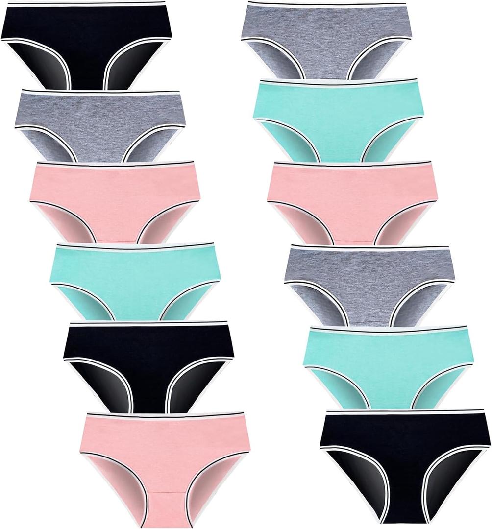 Teen Girls Underwear for 12 Pack Cotton Briefs (L, Multicolor)