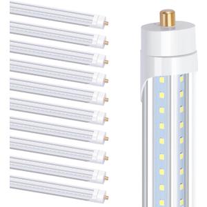 T8 V Shaped 8FT LED Tube Light,Need Bypass Ballast,90W Single Pin FA8 Base 6000K Cold White, 8 Foot (Replace 180W Lamp) Dual-Ended Power AC 90-277V 10 Pack
