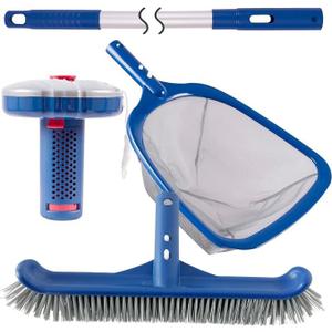 POOLAZA Pool Cleaning Kit Above Ground & Inground Pools, Include Sturdy Pool Brush Head, Ultra Fine Mesh Pool Skimmer Net, 57.5'' Thickened Aluminum Pool Pole & Durable Pool Floater