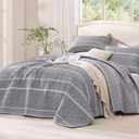 Andency Quilts Queen Size Grey, 3 Pieces Queen Quilt Bedding Set Boho Lightweight Soft Striped Bedspread for All Season (90"x96"), Gray Printed Bohemian Polyester Reversible Coverlet Comoforter Sets