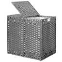 130L Foldable Laundry Hamper with Lid - Handwoven Rattan Storage Basket, 2-Section Clothes Hamper w/ 2 Removable Liner Bags, Easy Assembly, Portable for Bedroom Bathroom Dorm, Grey