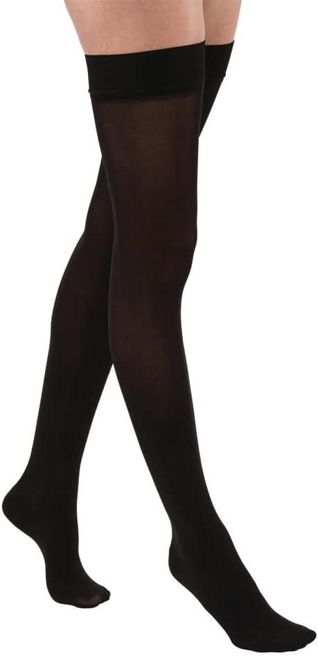 JOBST Relief Thigh High Graduated Compression Stockings 15-20mmHg - Comfortable Unisex Design with Silicone Dot Band - Closed Toe, Black, Large