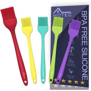 HOTEC 600 Heat Resistant BPA Free Silicone Marinading Meat Grill Basting Pastry Brush for Oil Butter Sauce Sausages Desserts Turkey Baster Grill Barbecue, Multicolor