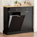 GAZHOME 20 Gallon Double Tilt Out Trash Cabinet with Charging Station, Upgrade Wooden Free Standing Trash Cabinet with Outlet,Recycling Cabinet with Hideaway Drawer (Black)