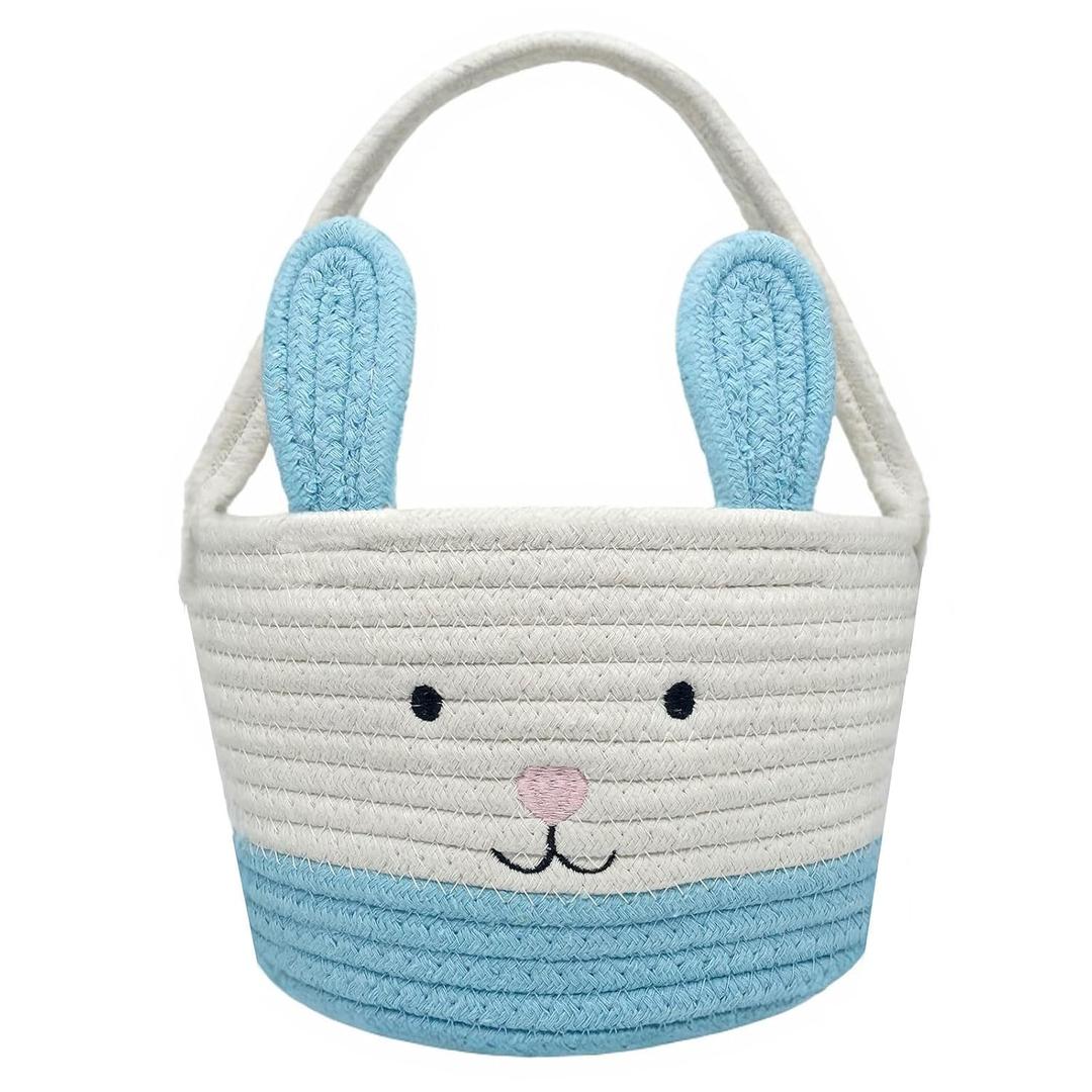 Easter Basket, Easter Bunny Baskets with Handle, Baby Gift Baskets, Egg Buckets Gifts Tote Bags Egg Hunt Basket for Kids, Boys, Girls, Toddler, Babies, Infant (Blue)