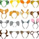 Flying Childhood 12Pcs Jungle Animal Ears Headbands as Safari Party Favors Wild One Birthday Decorations Plush Animal Headpiece for Kids Adults