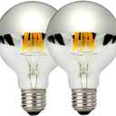 LUXON Half Chrome Light Bulbs,Dimmable,LED Edison Bulbs,Silver Dipped Anti Glare Bulb,Mirror 6W (60W Equivalent) G80/G25 Globe Decorative Light Bulb,E26 Base Warm White 2700K,for Vanity Pack of 2
