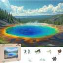 Reouinty Yellowstone Parks Wooden Puzzles for Adults 300 Pieces, Landscape Jigsaw Puzzle, Unique Puzzle, Spring Puzzle, Wooden Puzzle Gifts for Teens (15.9 x 11.2 in)