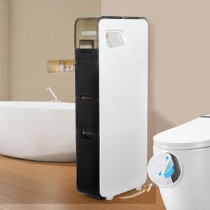 BGYMF 4-Tier Narrow Slim Bathroom Storage Cabinet,Movable,White
No Installation Required,with Wheels and Drawers ,Large Storage Capacity,Water Proof,Toilet Paper Holder,for Small Spaces