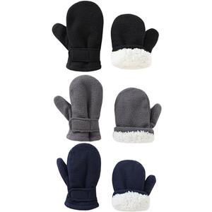 Baby Toddler Mittens Boys Girls Winter Outdoor Gloves Kids Easy-On Fleece Warm Mitterns Black Gray Navy 3 Pairs Small（1-2 years）