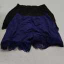 Under Dress Shorts Anti Chafing Boyshorts Women Satin Pettipants Lace Slip with Pockets 2 Packs (Small, Black+navy Blue)