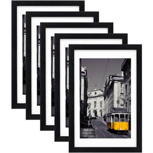 eletecpro 11x17 Picture Frames Set of 5, Gallery wall frame Display 9x15 Photo with Mat or 11x17 without Mat, Picture Frame Collage Wall Decor for Wall Mounting, Black