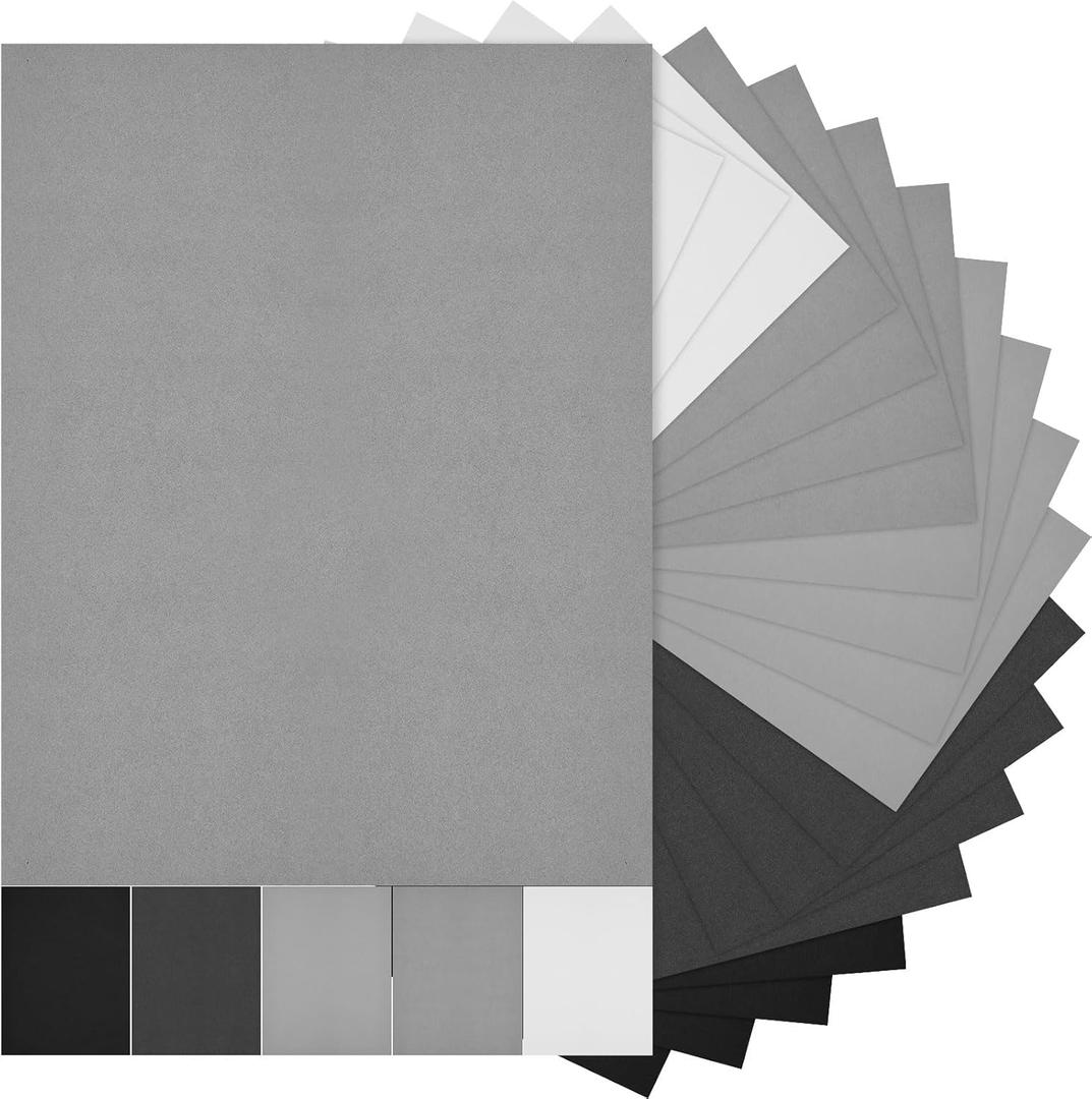 Sinmoe 100 Sheets 5 Shades Cardstock Paper 8.5 x 11 Inches 180gsm Solid Core Printer Paper for Scrapbooking DIY Arts Crafts Making School Office Home Supplies(Black, White, Gray)